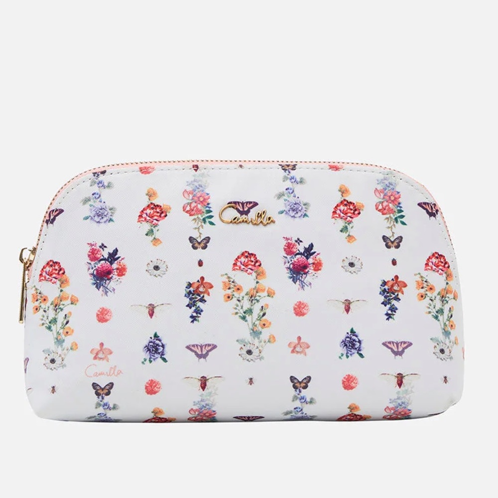 Camilla White Floral Print Cosmetic Pouch